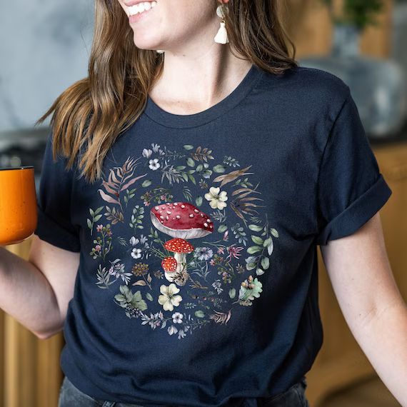 Mushroom Shirt Floral Mushroom Shirt Fairycore Clothing | Etsy | Etsy (US)