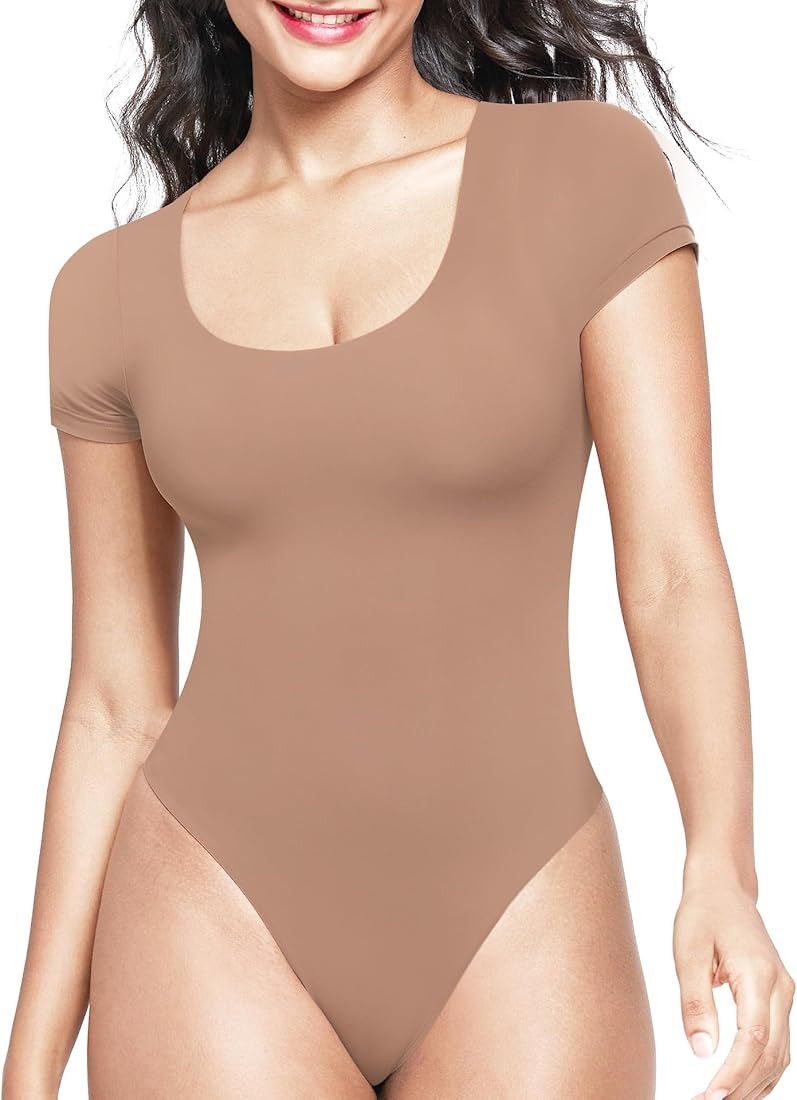 NEWVISISTER Women's Scoop Neck Short Sleeve Bodysuit T-shirt Tops Refined Collection | Amazon (US)