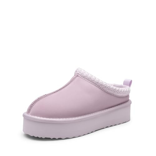 DREAM PAIRS Women's Slippers for Women Genuine Suede Platform Slip-on Warm Slippers Winter Fluffy Warm Comfy Furry Shoes for Outdoor Indoor FuzzyEasy,Size 6,Light Purple,SDSL2413W | Amazon (US)