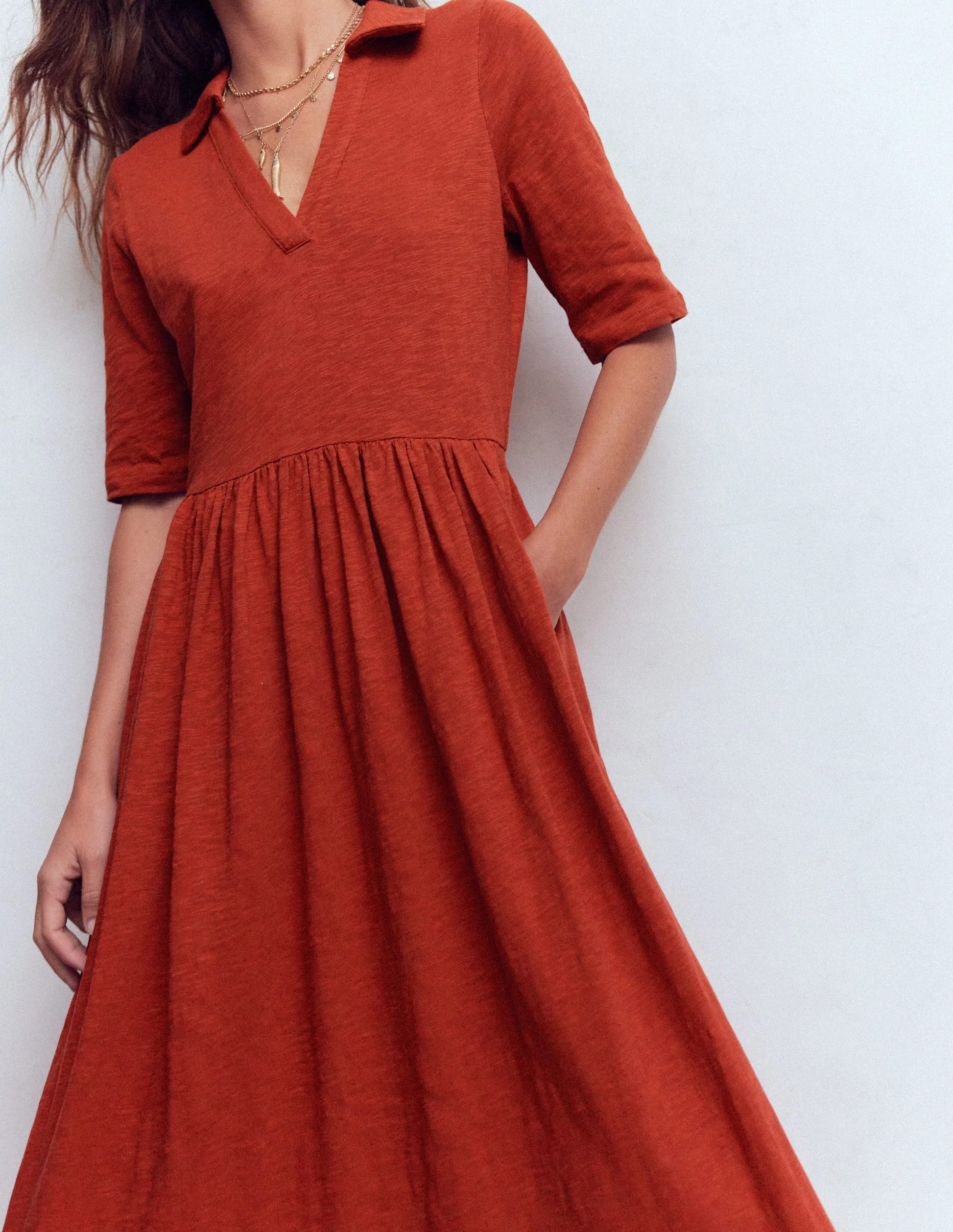 Aria Collared Jersey Dress-Burnt Orange | Boden (US)