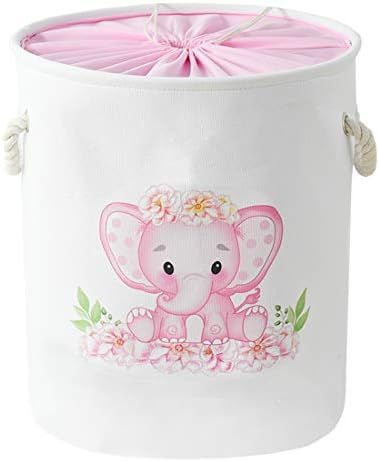 INough Laundry Baskets Pink Hamper Elephant Basket for Kids, Baby Laundry Basket,Large Collapsibl... | Amazon (US)