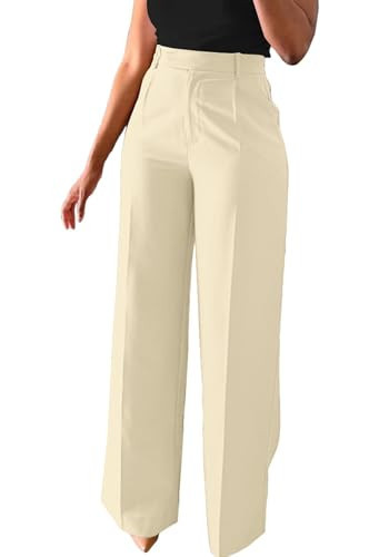 Unybwonn Women Wide Leg Dress Pants High Waisted Straight Leg Business Slacks Work Pants Casual Button Down Trousers Beige | Amazon (US)