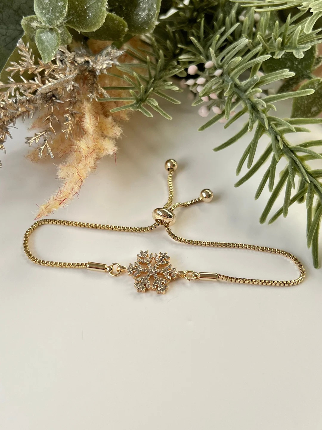 Snowflake Christmas Bracelet with Adjustable Slider - Classy Christmas Jewellery - Gold Bracelet ... | Etsy (US)