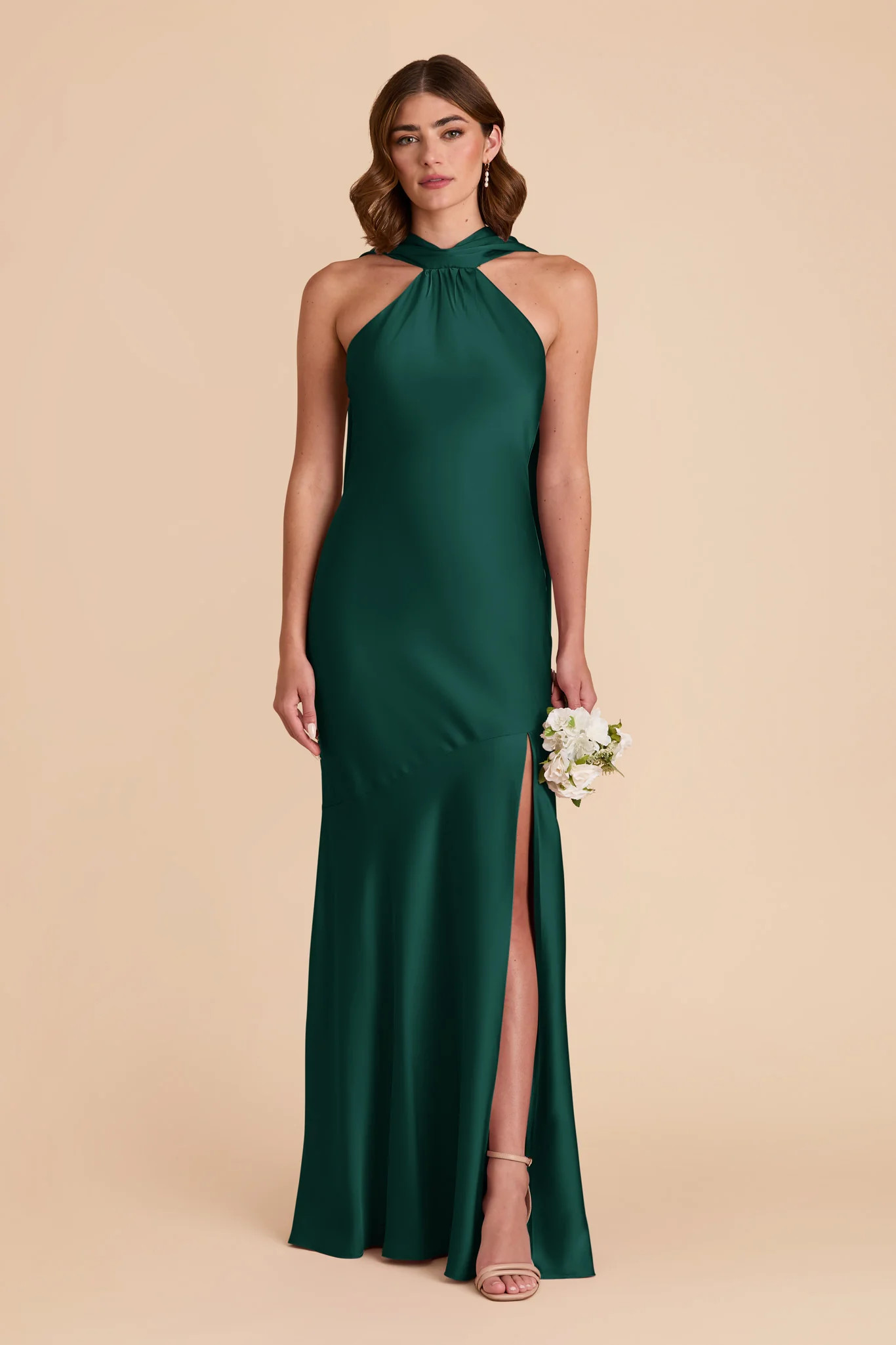Emerald Satin Halter Bridesmaid Dress | Birdy Grey | Birdy Grey