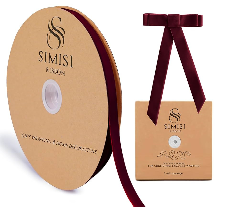 Burgundy Velvet Ribbon 3/8'' 25 Yards for Christmas Tree, Gift Wrapping, Flower Bouquet, Wreath D... | Amazon (US)