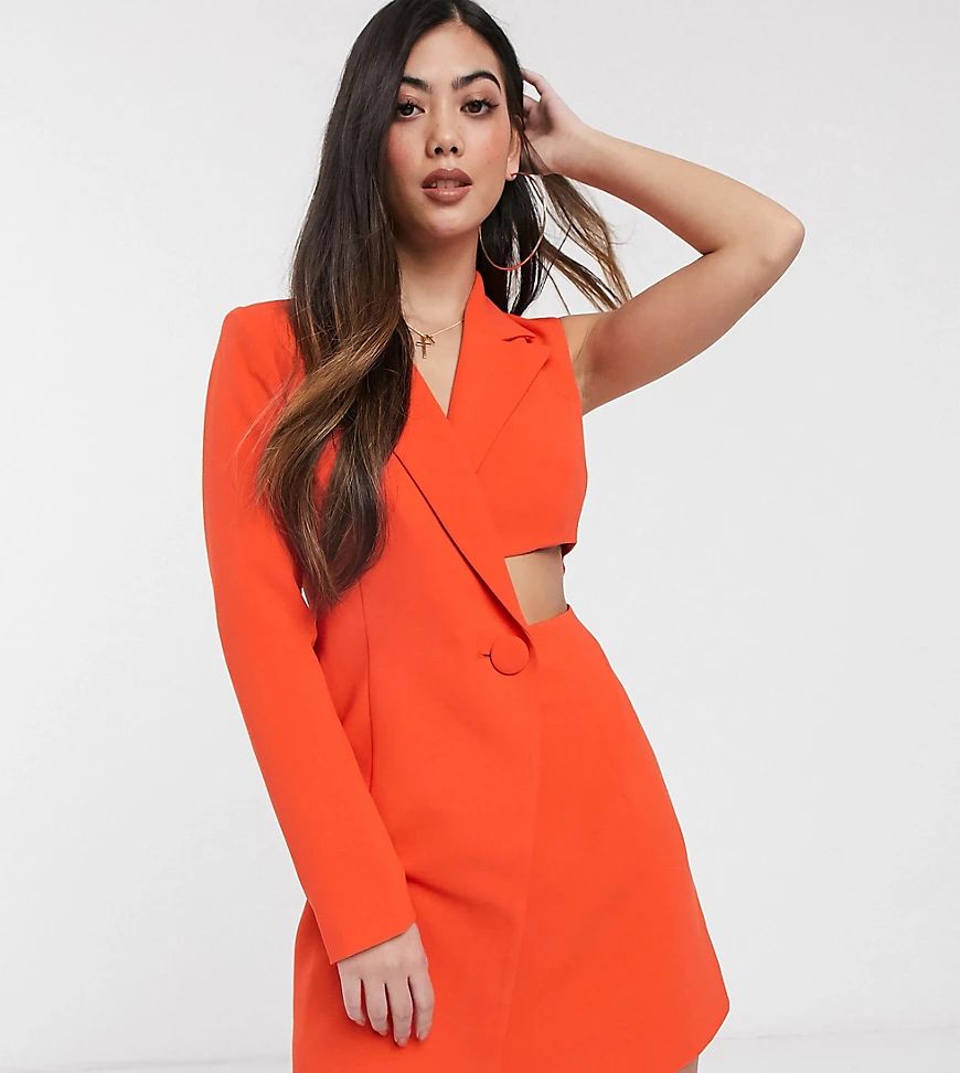 4th + Reckless Petite exclusive one sleeve blazer dress in orange | ASOS (Global)