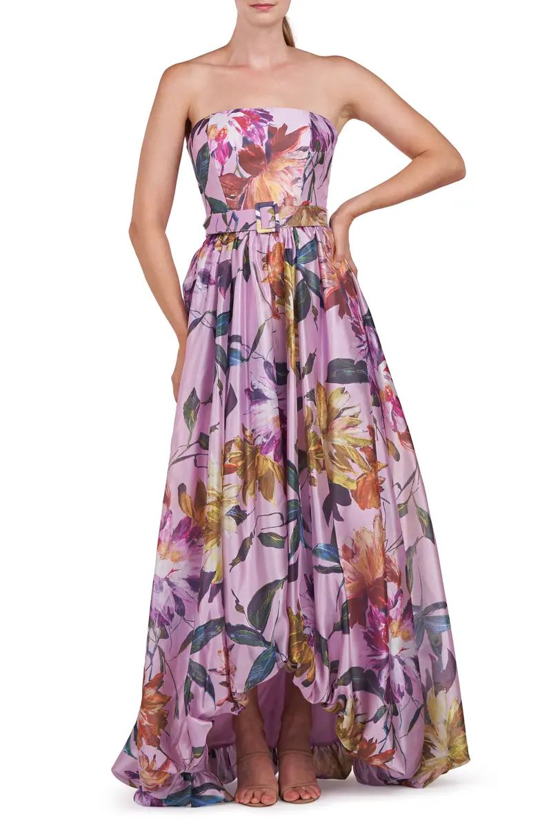 Evangeline Floral Strapless High-Low Gown | Nordstrom