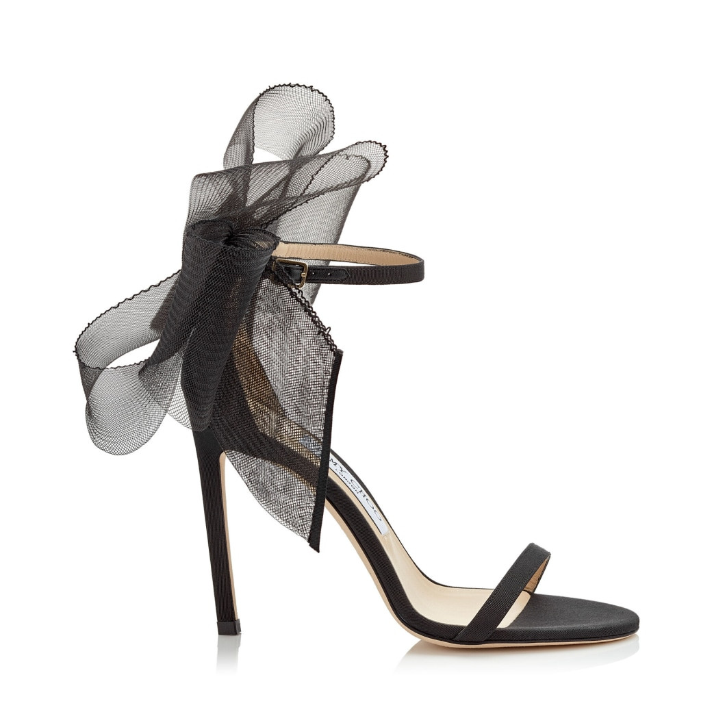 Black Sandals with Asymmetric Grosgrain Mesh Fascinator Bows | Jimmy Choo (US)