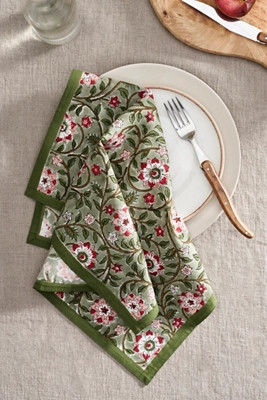 Roja Cotton Napkins, Set of 4 Green | Anthropologie (US)