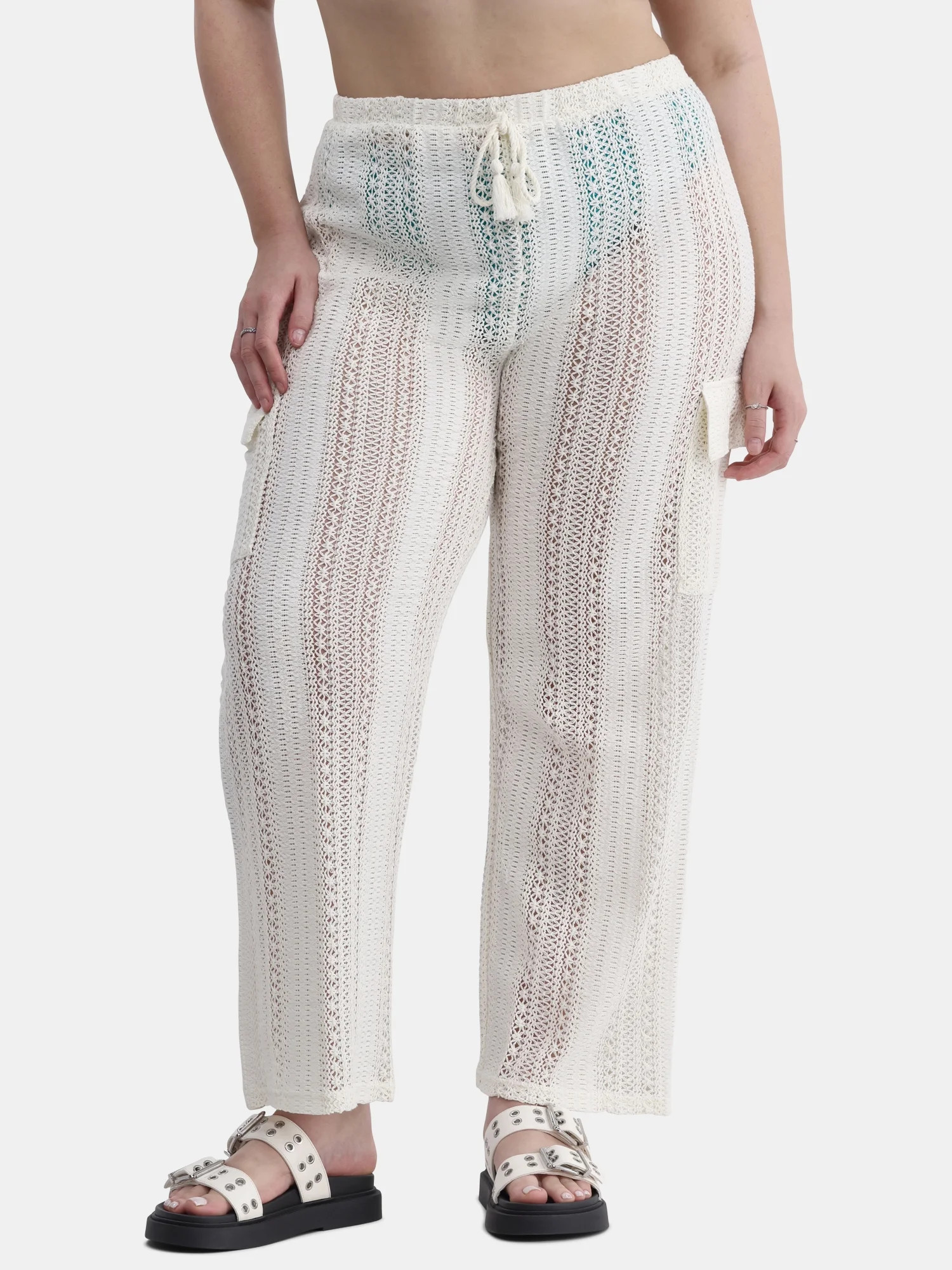 No Boundaries Women's Crochet Cargo Coverup Pants, Sizes XXS - XXL | Walmart (US)