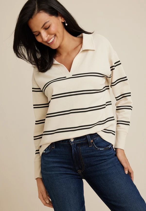 Johnny Collared Striped Pullover Sweatshirt | Maurices