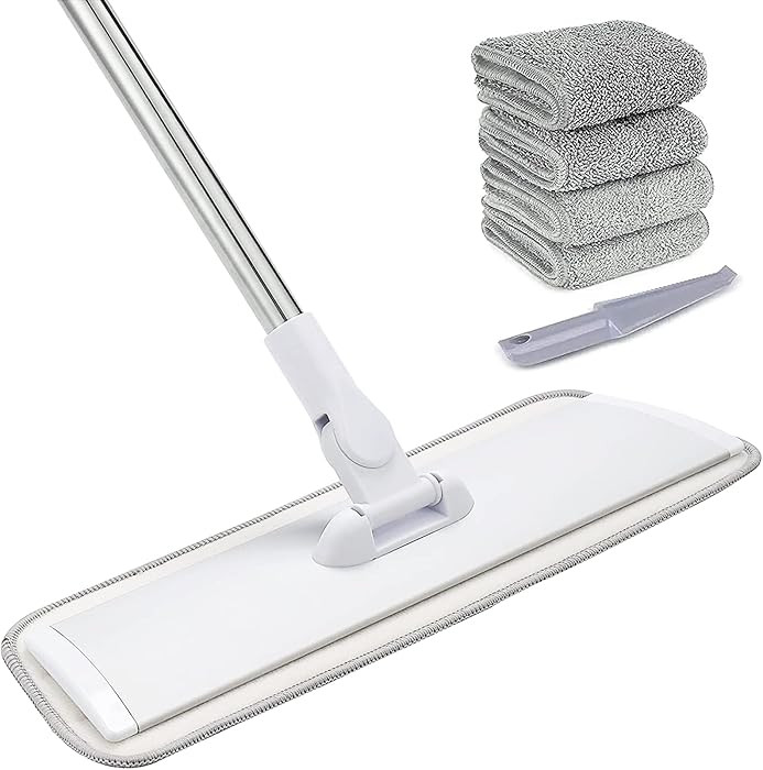 18" Professional Microfiber Mop Floor Cleaning System, Flat Mops with Stainless Steel Handle, 4 R... | Amazon (US)