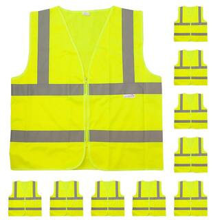 Yellow, Reflective Safety Vest, Zipper Closure, Large, 10 Pcs | The Home Depot