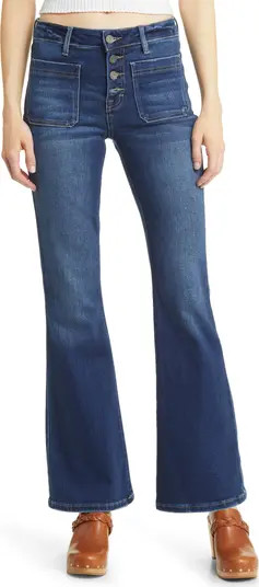 HIDDEN JEANS Exposed Button Mid Rise Flare Jeans | Nordstrom | Nordstrom