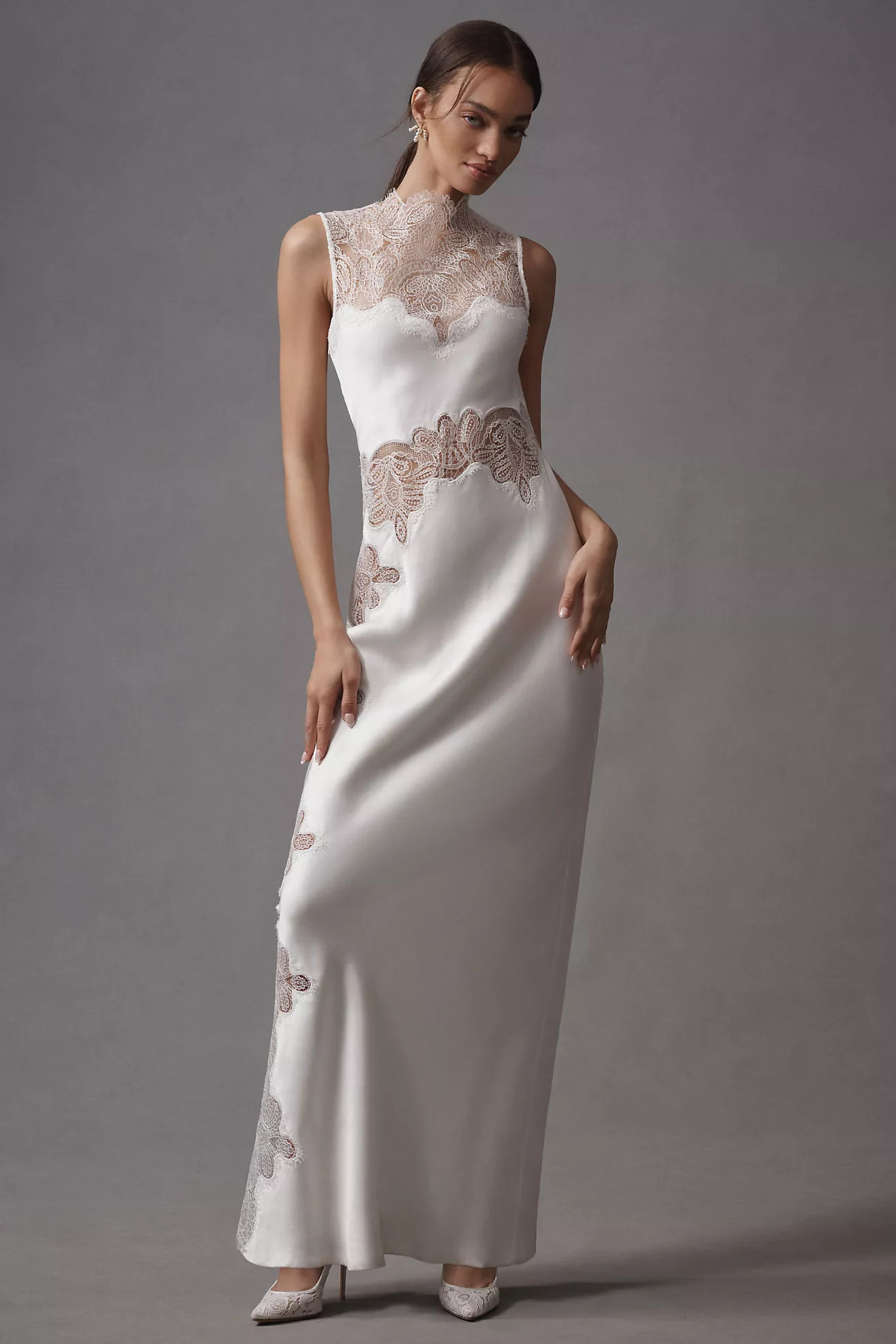 Shona Joy High-Neck Stratus Lace Slim Maxi Dress | Anthropologie (US)