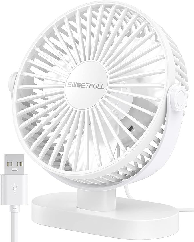 SWEETFULL 6.5 Inch USB Small Desk Fan, 3 Speeds Quiet Portable Desktop Table Fan, 360° Adjustmen... | Amazon (US)
