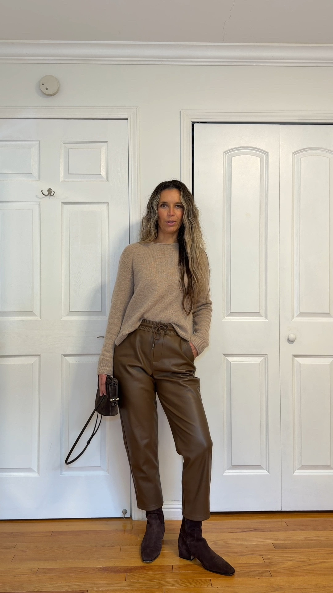Brown faux leather ankle pants sz S ankle.
I’m 5’5” 122 lbs 
Use code ZFOTCYNH to get them for $25

🍂 Cashmere sweater is sz S 
use my discount code INFG-25JUSTGLOW01110
for 10% off your first purchase

🤎 Brown suede boots are true to size 

🤎 brown suede crossbody bag is perfection



#LTKGiftGuide #LTKdayinmylife #LTKHoliday
