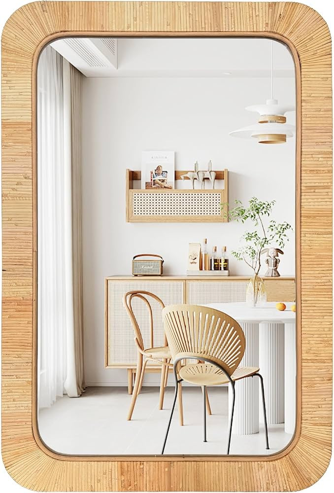 24x36 inch Rattan Rectangular Mirror for Wall, Bohemia Bathroom/Farmhouse Boho Mirrors, Vanity Ir... | Amazon (US)