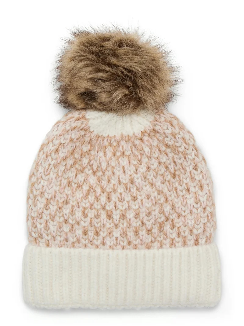 Time and Tru Women's Birdseye Beanie, One Size Fits Most, Brown Combo | Walmart (US)