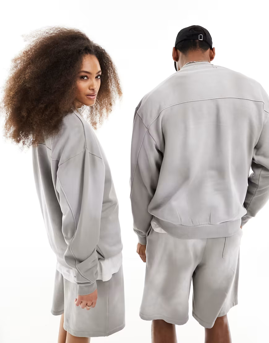 ASOS DESIGN unisex oversized sweatshirt with seam detail in washed gray - part of a set-Brown | ASOS (Global)