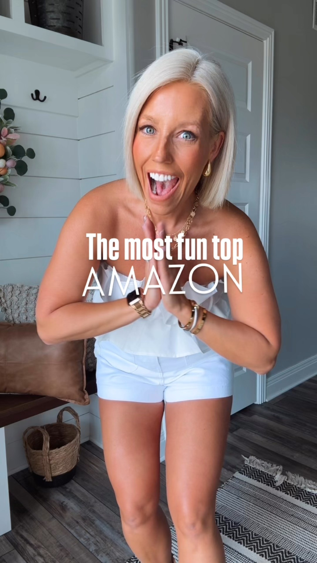 I thought this top was so unique and fun!!!! It stays up and is comfortable too!!!! I just noticed it comes in several colors now!!!
⬇️⬇️⬇️
Top size small
Shorts size 4 (roomy)
Jeans size 6 regular length 
Strappy sandals TTS
Heels sized up 1/2 size 

#LTKFindsUnder50 #LTKStyleTip #LTKSeasonal