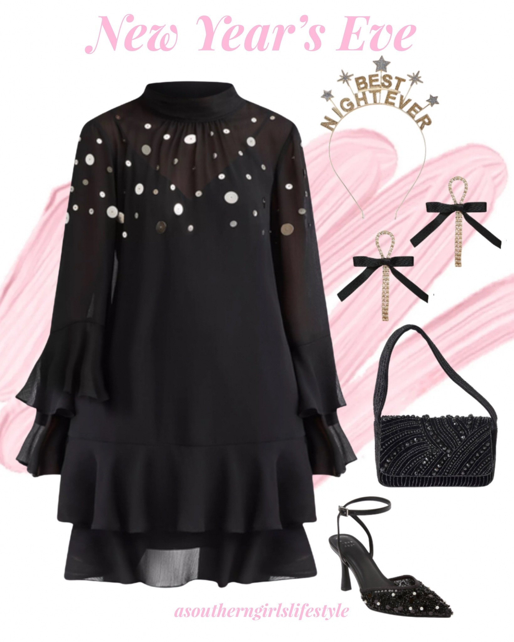 New Year’s Eve Party/Dinner Outfit - dress & heels are on Sale! 

Sequin Ruffle Mock Neck Mini Dress, Best Night Ever Headband, Ribbon Bow Drop Earrings, Black Beaded Bag & Faux Pearls Sequins & Seed Bead Heels 

New Year’s Eve Outfit 

#LTKSaleAlert #LTKSeasonal #LTKHoliday