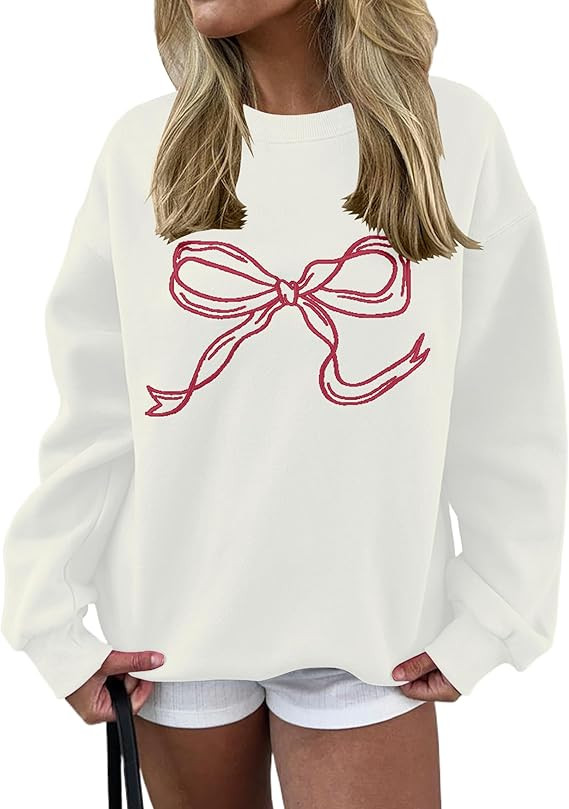 Ythomm Women’s Bow Graphic Sweatshirts Oversized Crewneck Drop Shoulder Pullover Sweatshirt Lon... | Amazon (US)