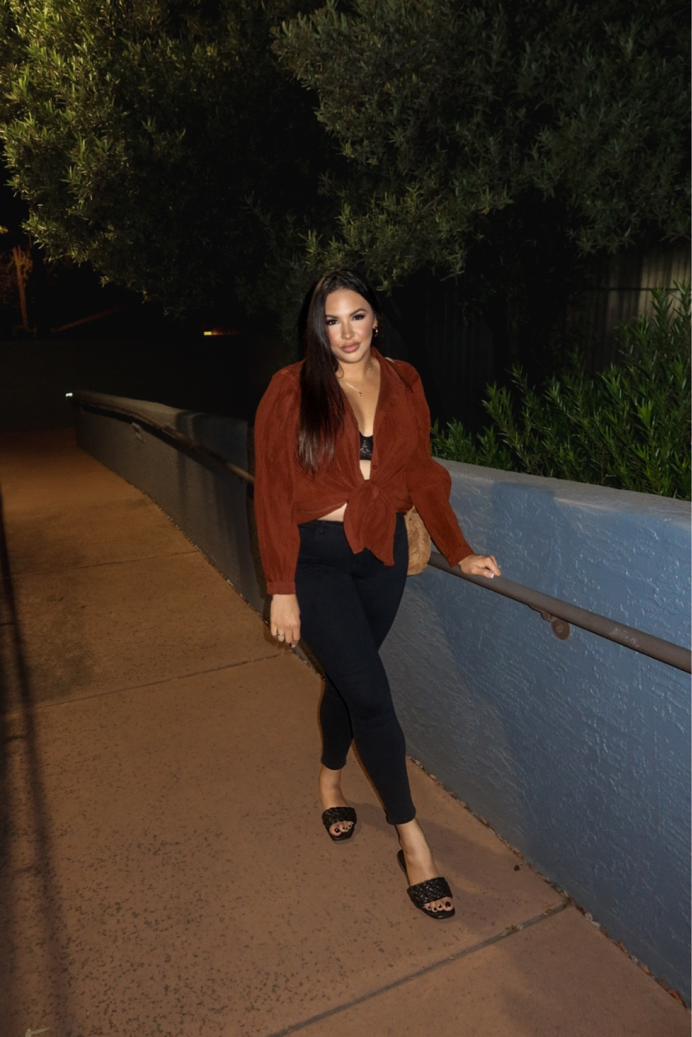 Date Night Outfit Idea 

Girls Night Outfit 
Tie Front Shirt 
Brown Shirt 
Black Jeans 
Skinny Jeans 
Curvy Jeans 
Curvy Clothes 
Button Down Shirt Top
Date Night Makeup 
Date Night Looks 
Girls Night Makeup
Glam Makeup 
Lace Bralette 

#LTKmidsize #LTKbeauty #LTKplussize