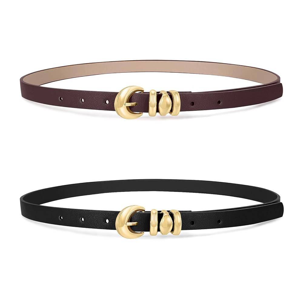 XZQTIVE 2 Pack 0.71'' Womens Skinny Leather Belts for Ladies Thin Waist Belt for Jeans Dress Pant... | Amazon (US)