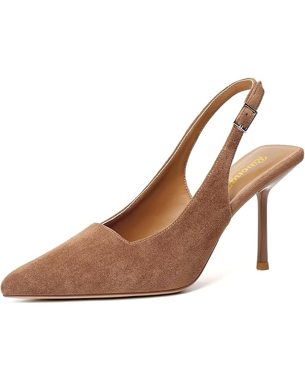 RIBONGZ Sexy Slingback Pumps Elegant Dressy Heels for Women Closed Toe Pointy High Heels Wedding ... | Amazon (US)