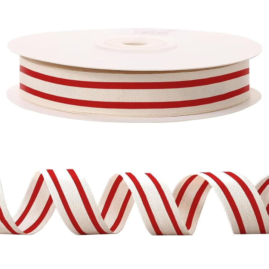10 Yards × 3/5 Inch Red Natural Cotton Ribbon, Double Sided Webbing Straps Ribbons, Birthday Wed... | Amazon (US)
