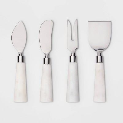 4pk Stainless Steel Cheese Knives Marble White - Threshold™ | Target