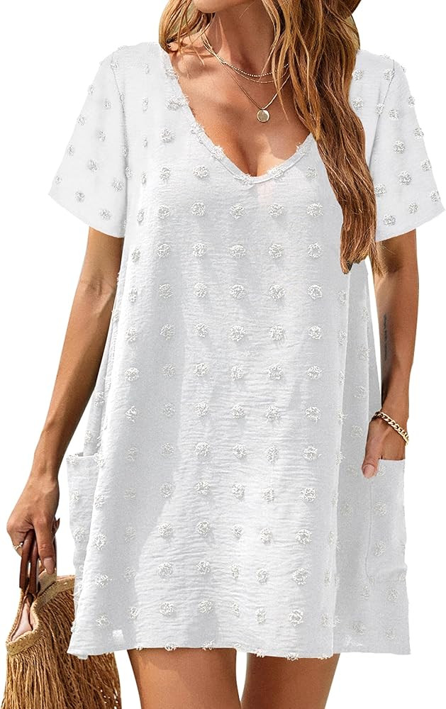 Blooming Jelly Womens Casual Sun Summer Dresses Swiss Polka Dot Beach Cover Up V Neck Tank Dress ... | Amazon (US)