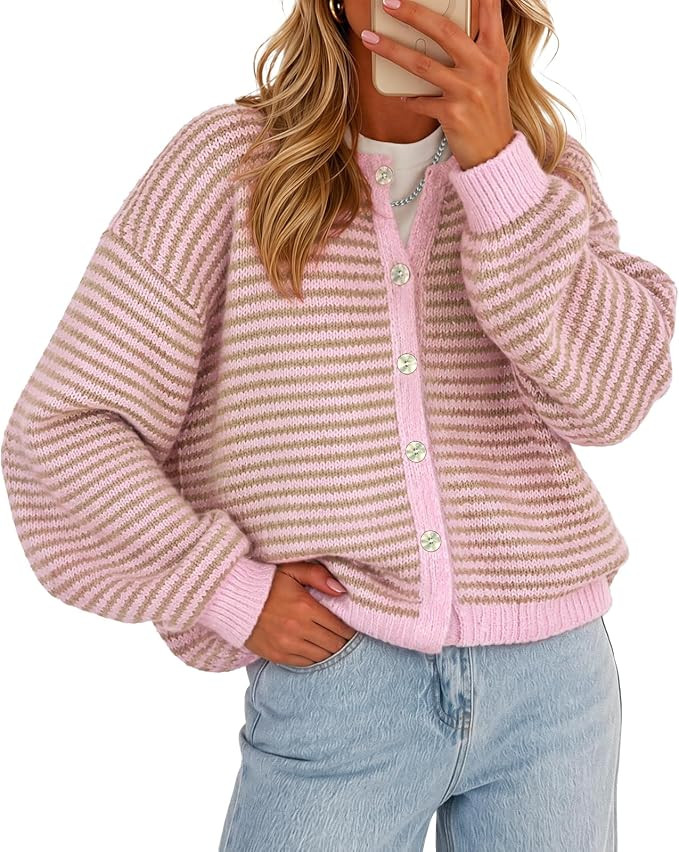 Cicy Bell Womens Striped Cardigan Sweaters Long Sleeve Button Up Knit Tops | Amazon (US)