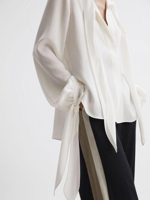 Tie Detail Blouse in Ivory | Reiss UK