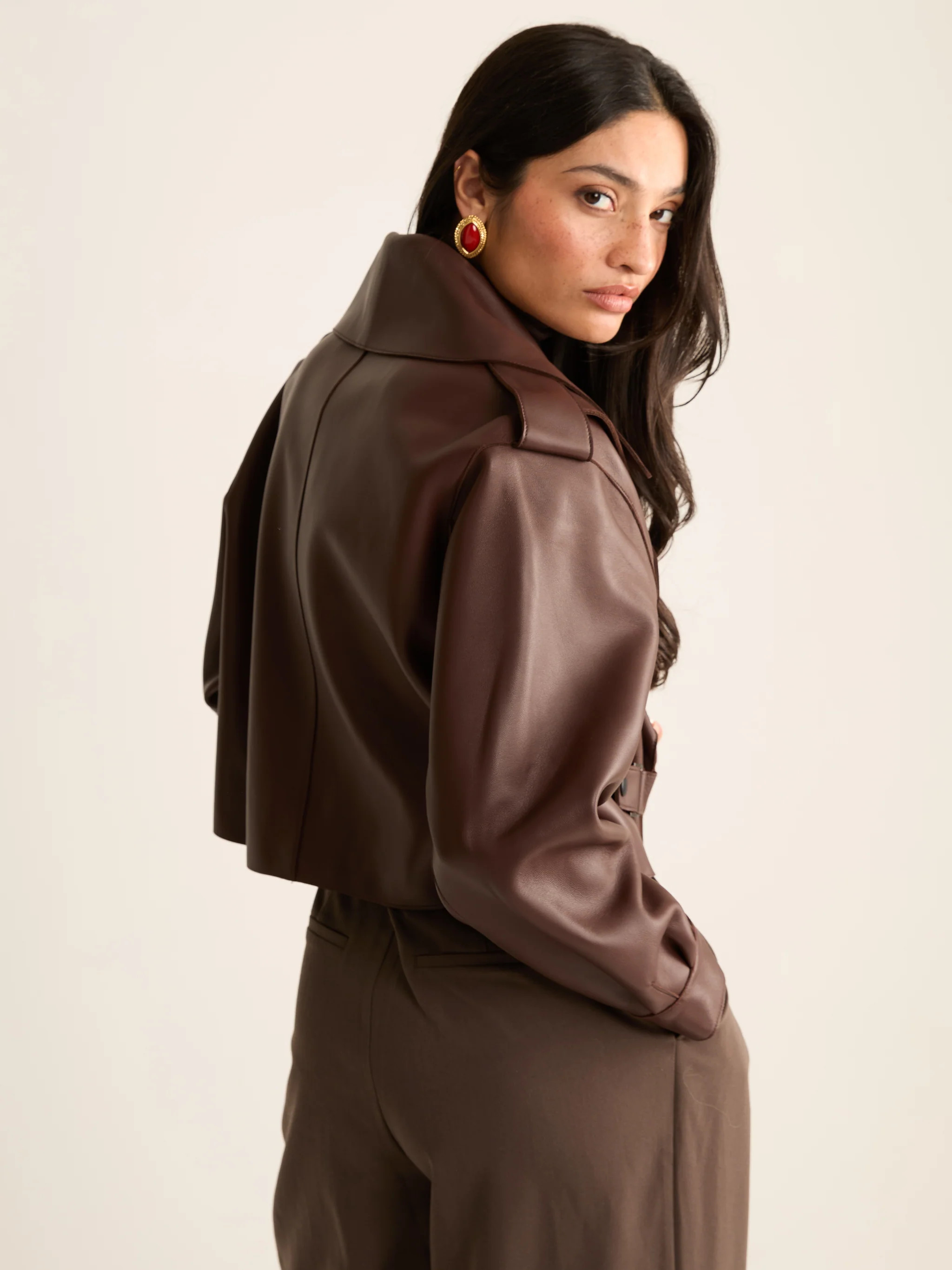 Contemporary Burgundy Oversized Leather Jacket | DE SAVARY LONDON