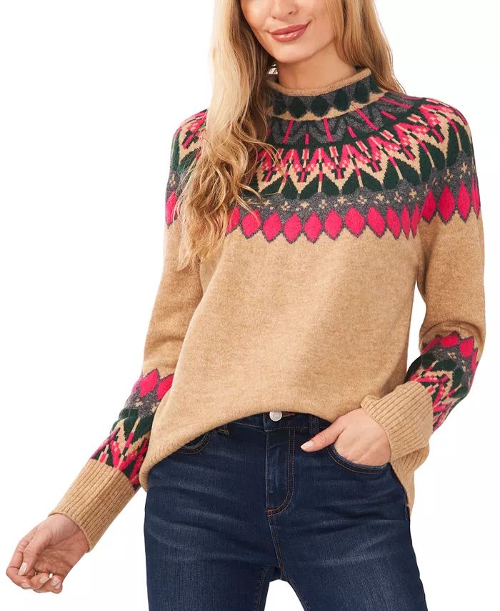 Women's Fair Isle Long Sleeve Mock Neck Sweater | Macy's