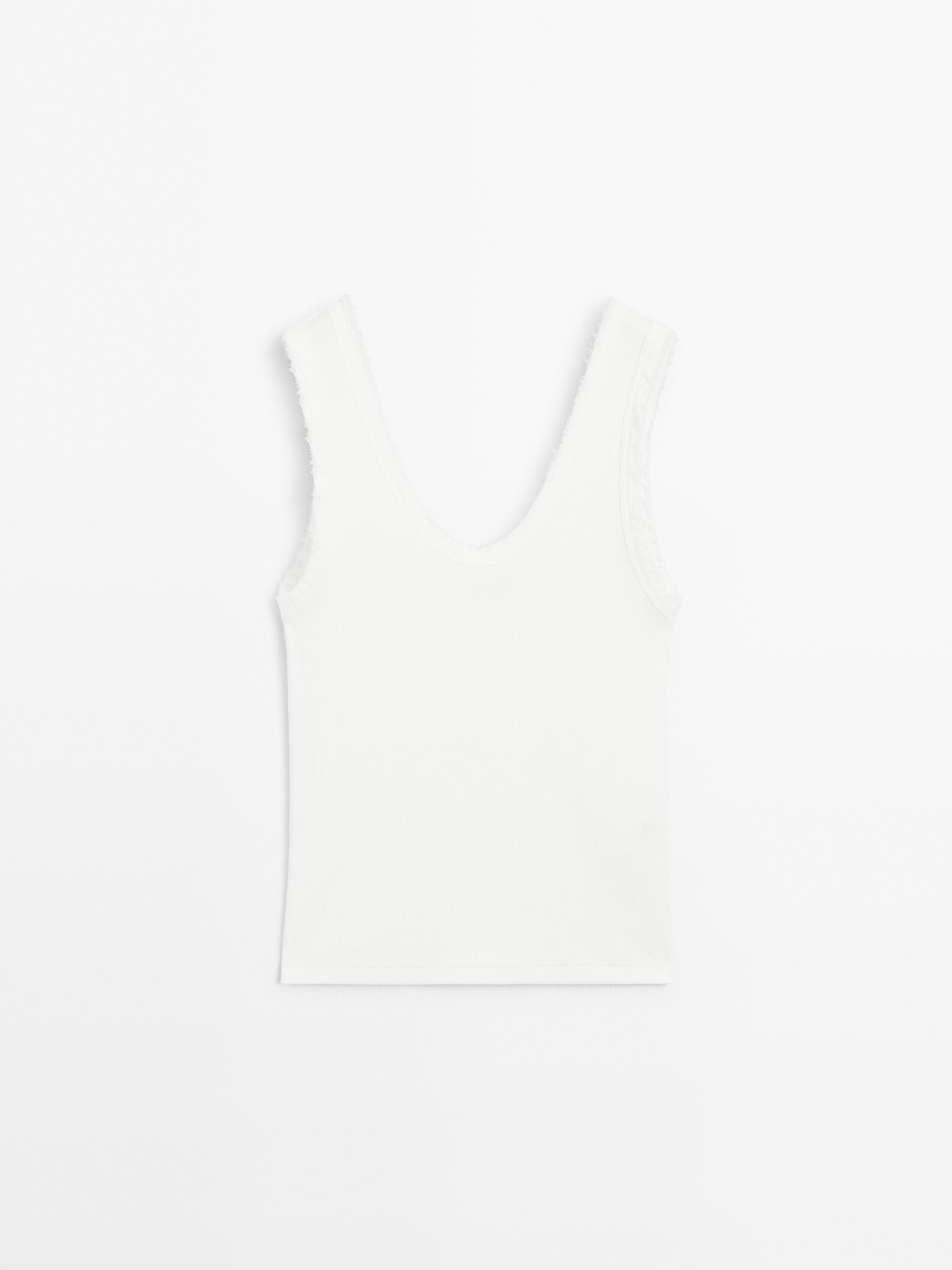 Cotton blend top with frayed piping | Massimo Dutti US