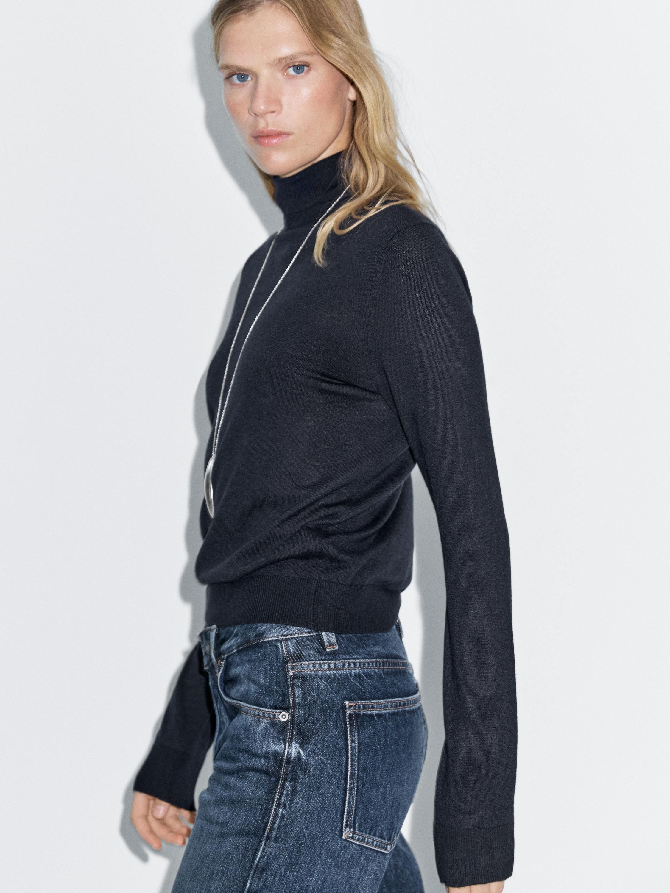 Wool blend high neck knit sweater | Massimo Dutti UK