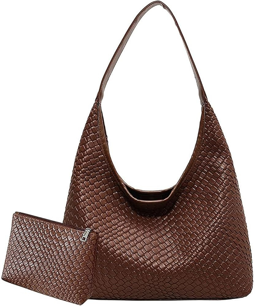 Juoxeepy Woven Tote Bag with Zipper Pouch Leather Shoulder Bag for Women Trendy Hobo Handbag Wove... | Amazon (US)