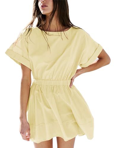 Mingzhu Women's Summer Short Sleeve Mini Dress Casual A Line Sundress with Pockets(0935-RoseRed-S... | Amazon (US)