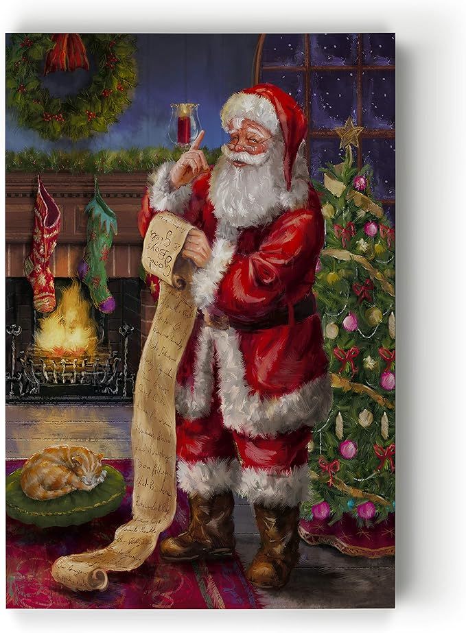 Renditions Gallery Gallery Wrapped Canvas Christmas Wall Art Print for Holiday Decor, 24x32, Sant... | Amazon (US)