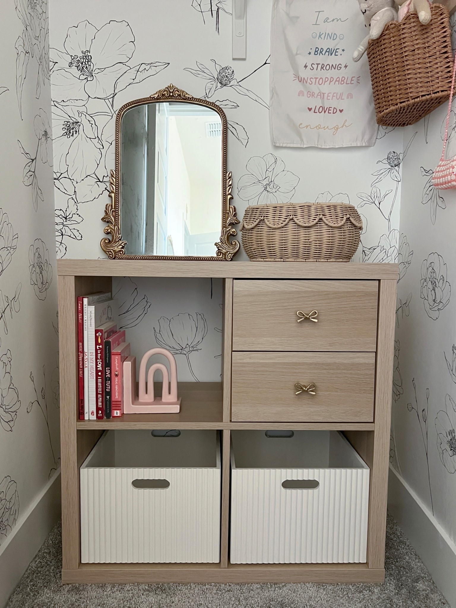 Loving this IKEA Kallax shelf! Perfect storage piece in Nora’s closet that’s pretty & functional.

These white bins from Target are stackable and come in a pretty natural wood color, too. I’m using the large size here.

#LTKHome