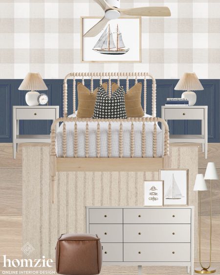 Little boys room neutral & navy! We love the neutral spindle bed with leather ottoman 

#LTKfamily #LTKhome #LTKkids