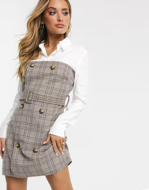 Missguided mixed check fabric belted shirt dress | ASOS US