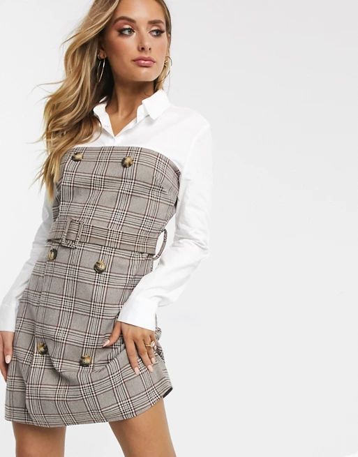 Missguided mixed check fabric belted shirt dress | ASOS US