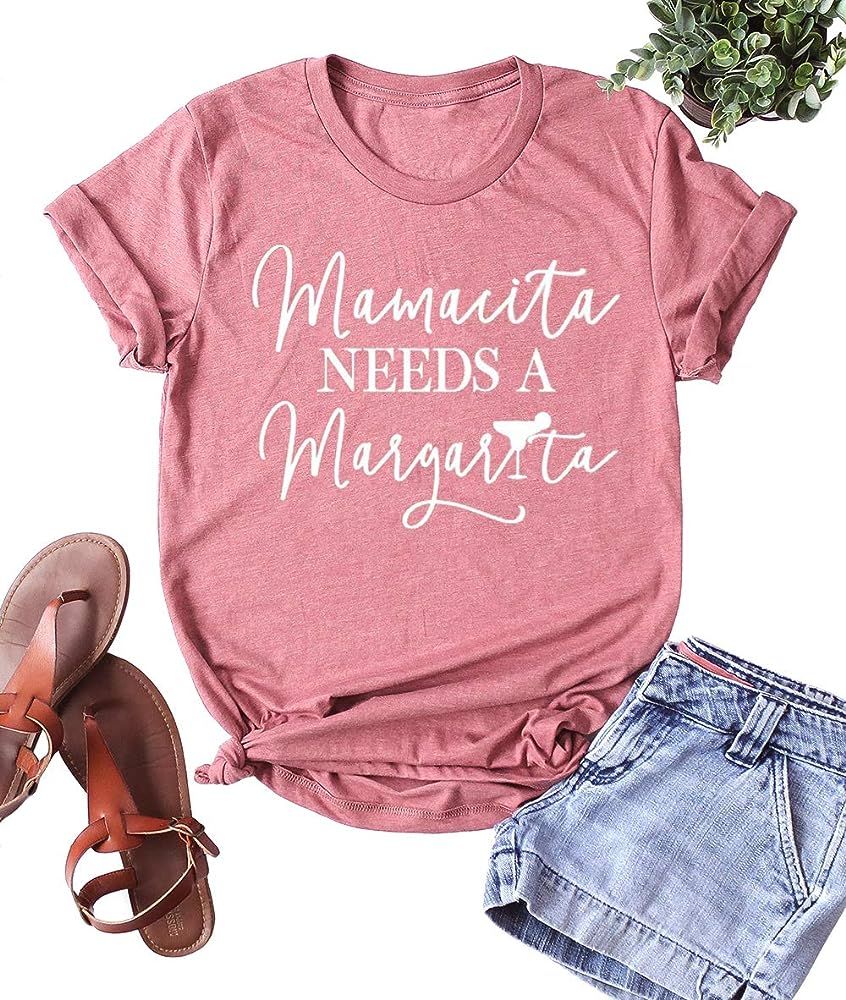 Mamacita Needs a Margarita T-Shirt Women Funny Letter Print Tees Mamacita Graphic Casual Top Shir... | Amazon (US)
