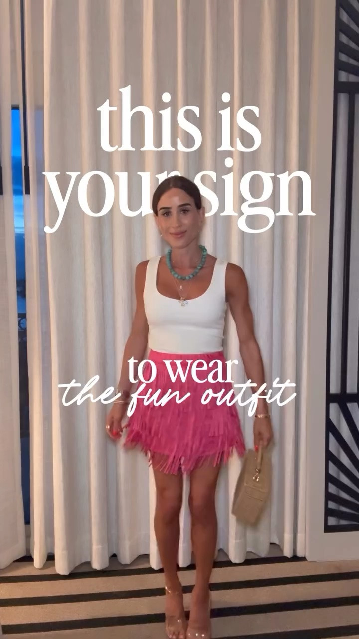 This is your sign to *wear* the fun outfits! You won’t believe it, but this skirt is Amazon. I know!! 😮 and the pink is just too fun. Also my necklaces are all 25% off right now, and you know I wear them on repeat 🔁 

vacation outfit, pink fringe skirt, resort wear, tropical vacation outfit, beach vacation style, summer outfit, white tank outfit, vacation fashion, island outfit, feminine vacation look, travel outfit inspiration, resort style, colorful vacation outfit

#VacationStyle #ResortWear #VacationOutfit #vacationinspo

#LTKPetite #LTKootd #LTKSeasonal