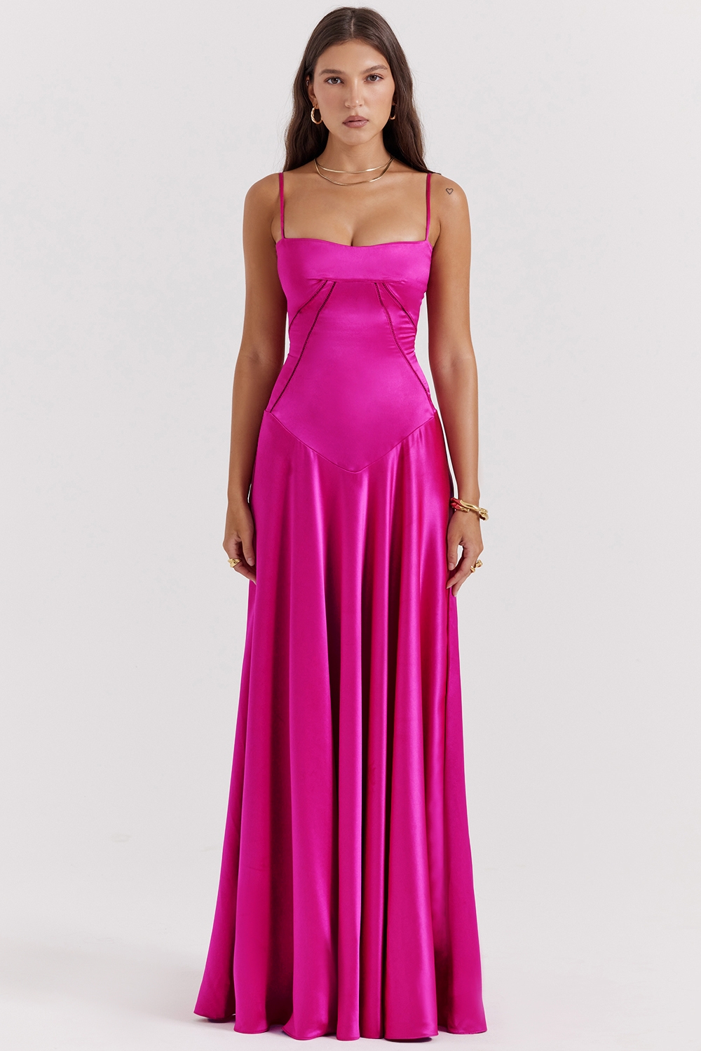fuchsia lace up maxi dress | House of CB