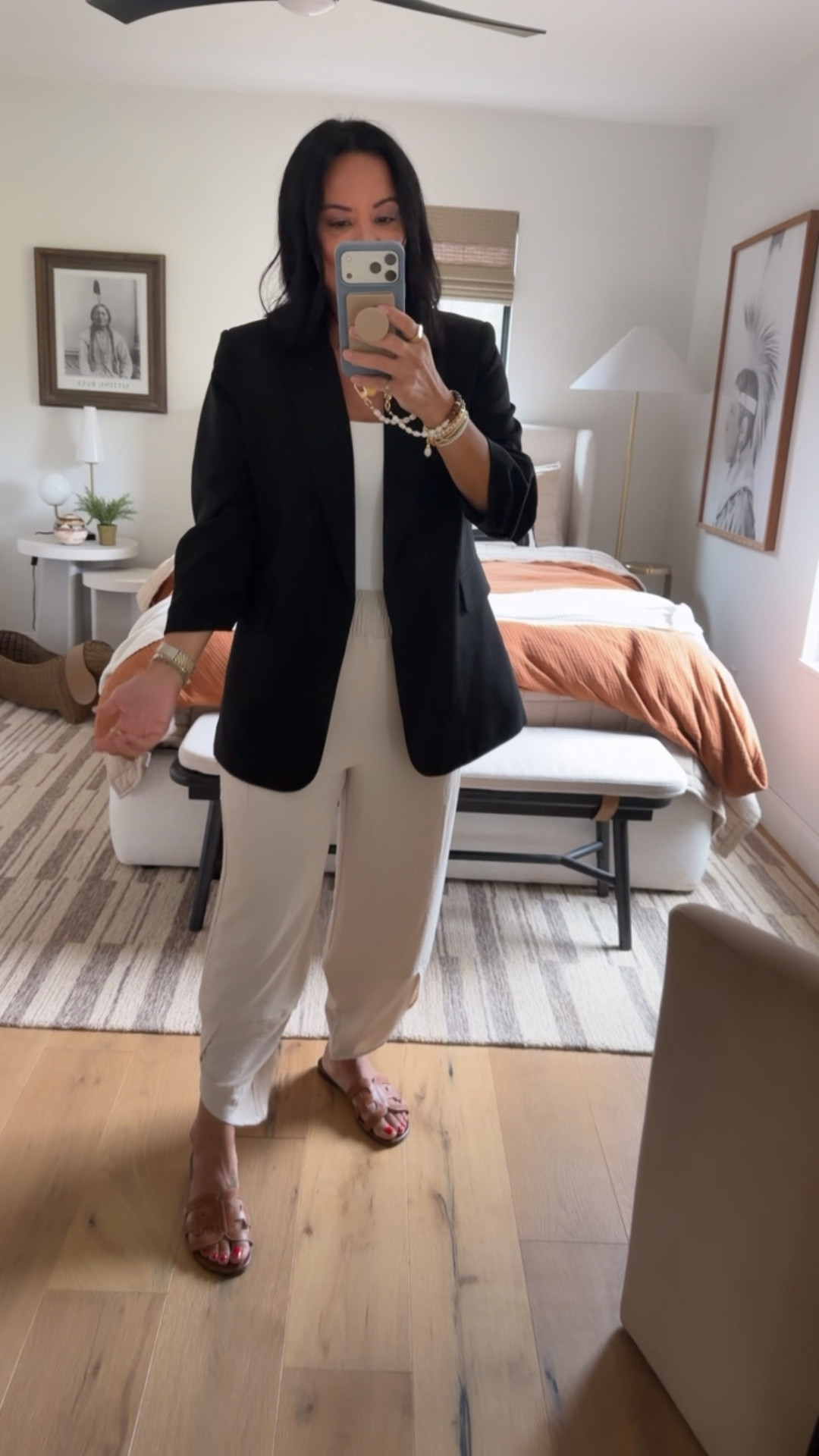 Blazer and pants size medium (I’m a size 8/10), bodysuit size large, shoes fit tts (I’m a 9.5/10 and did a size 10 in them). 

#LTKTravel #LTKWorkwear #LTKOver40